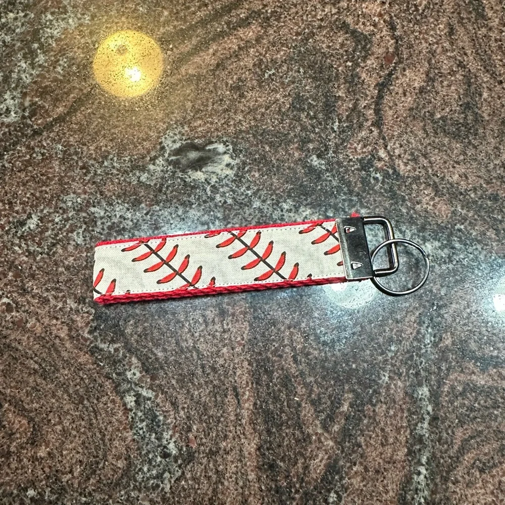 Handmade baseball wristlet key fob keychain